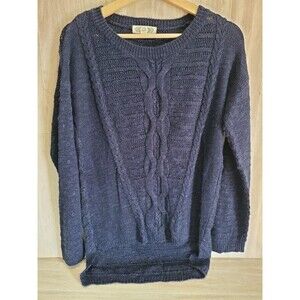 Pink Rose Blue Sweater L Loose Knit 3/4 Sleeve Pullover Cable Detail Soft Acryic